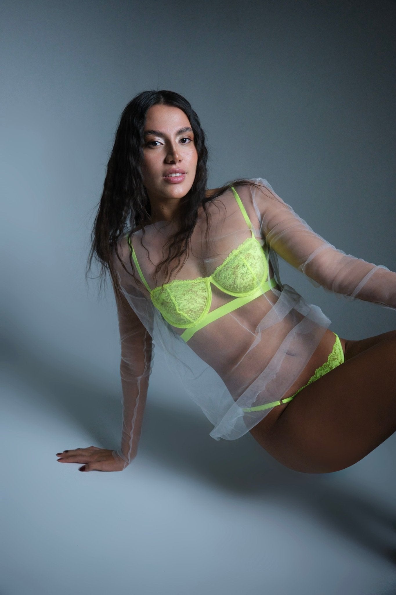 Kate Neon Sarı Dantel Balenli Kapsız Balconette Sütyen Ayarlanabilir Tanga Alt Üst İç Çamaşırı Takımı
